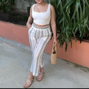 H&M Green and white stripped trousers